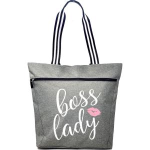 image:imageBrooke amp Jess  Boss Lady Zippered Pocket Canvas Tote Bag  Gift Ideas for Female Bosses Thank You Office Appreciation GiftGray Boss Lady Lexie