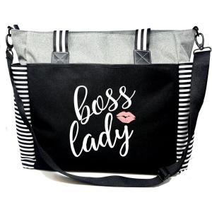 image:imageBrooke amp Jess  Boss Lady Zippered Pocket Canvas Tote Bag  Gift Ideas for Female Bosses Thank You Office Appreciation GiftGray Boss Lady Loulou