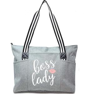 image:imageBrooke amp Jess  Boss Lady Zippered Pocket Canvas Tote Bag  Gift Ideas for Female Bosses Thank You Office Appreciation GiftGray Boss Lady Tessa