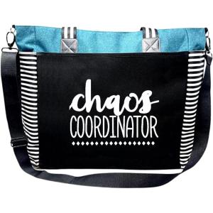 image:imageBrooke amp Jess  Boss Lady Zippered Pocket Canvas Tote Bag  Gift Ideas for Female Bosses Thank You Office Appreciation GiftTeal Chaos Loulou