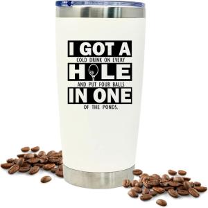 image:imageBrooke amp Jess Designs  Find My Balls 20 oz Golfer Multipurpose Insulated Water Bottle Tumbler Travel Coffee Mug  Golf Gifts for Men Golf Stuff Gifts for Fathers Day Birthday Gifts for DadHole In One White