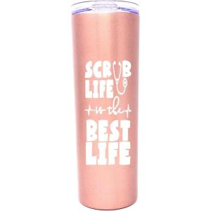 image:imageBrooke amp Jess Designs Coffee Scrubs Nurse Gifts for Women  Nurse Tumbler Cups Mug Water Bottle  Gift for Medical Assistant LPN RN CNA Nursing Student School GraduateScrub Life Rose Gold 20 oz