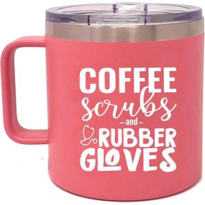 image:imageBrooke amp Jess Designs Coffee Scrubs Nurse Gifts for Women  Nurse Tumbler Cups Mug Water Bottle  Gift for Medical Assistant LPN RN CNA Nursing Student School GraduateCoffee Scrubs Rubber Gloves Coral 14 oz