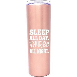 image:imageBrooke amp Jess Designs Coffee Scrubs Nurse Gifts for Women  Nurse Tumbler Cups Mug Water Bottle  Gift for Medical Assistant LPN RN CNA Nursing Student School GraduateNurse All Night Rose Gold 20 oz Skinny