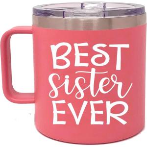 image:imageFunny Sister Gifts  Awesome Sister Coffee Mug  Great Travel Cup Gifts for Sisters from Little Sister Big Brother for Christmas Presents Birthday PresentBest Sister Ever Coral 14 oz