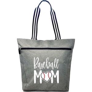 image:imageBrooke amp Jess Designs Sports Mom Large Zippered Tote Bag with Pockets for WomenBaseball Mom Lexie Gray