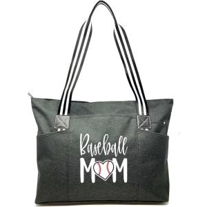 image:imageBrooke amp Jess Designs Sports Mom Large Zippered Tote Bag with Pockets for WomenBaseball Mom Tessa Black