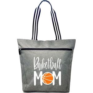 image:imageBrooke amp Jess Designs Sports Mom Large Zippered Tote Bag with Pockets for WomenBasketball Mom Lexie Gray