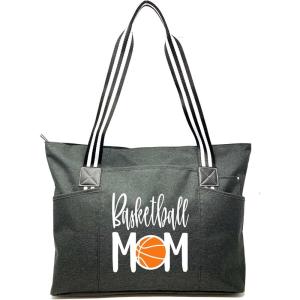image:imageBrooke amp Jess Designs Sports Mom Large Zippered Tote Bag with Pockets for WomenBasketball Mom Tessa Black
