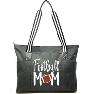 image:imageBrooke amp Jess Designs Sports Mom Large Zippered Tote Bag with Pockets for WomenFootball Mom Tessa Black