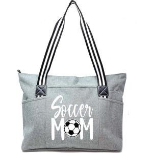 image:imageBrooke amp Jess Designs Sports Mom Large Zippered Tote Bag with Pockets for WomenSoccer Mom Tessa Gray