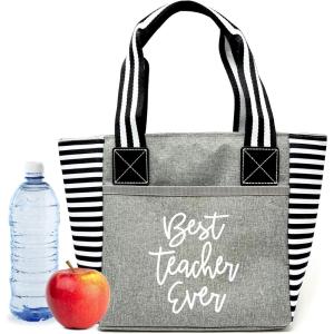 image:imageBrooke amp Jess Designs Cute Lunch Bags for Women  Insulated Lunch Tote for Work  Nurse Teacher Grandma MomBest Teacher Ever Gray
