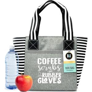 image:imageBrooke amp Jess Designs Cute Lunch Bags for Women  Insulated Lunch Tote for Work  Nurse Teacher Grandma MomCoffee Scrubs Gray