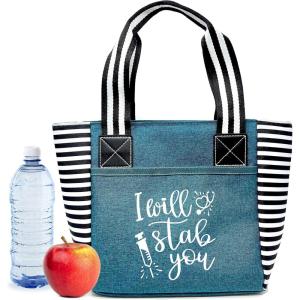 image:imageBrooke amp Jess Designs Cute Lunch Bags for Women  Insulated Lunch Tote for Work  Nurse Teacher Grandma MomI Will Stab You Teal
