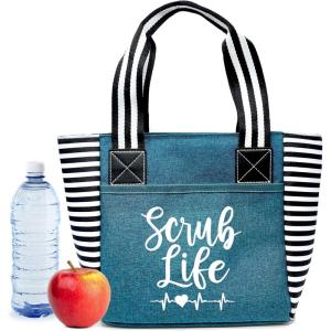 image:imageBrooke amp Jess Designs Cute Lunch Bags for Women  Insulated Lunch Tote for Work  Nurse Teacher Grandma MomScrub Life Teal