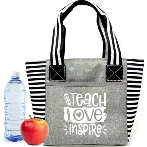image:imageBrooke amp Jess Designs Cute Lunch Bags for Women  Insulated Lunch Tote for Work  Nurse Teacher Grandma MomTeach Love Inspire Gray