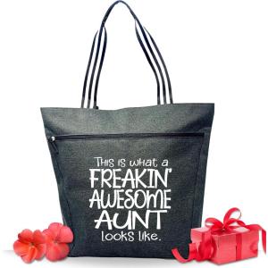 image:imageBrooke amp Jess Designs Aunt Gifts  Canvas Tote Bag with Pockets from Niece NephewBirthday ChristmasFreakin Awesome Aunt Lexie Black