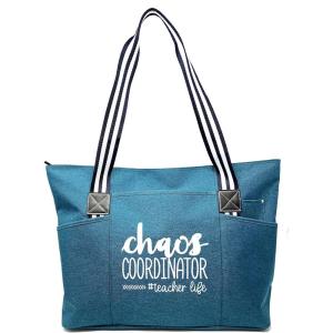image:imageBrooke amp Jess Designs Chaos Coordinator Tessa Teal Teacher Zipper Tote Bag for Work Travel  Best Teacher Appreciation Day Gift Birthday