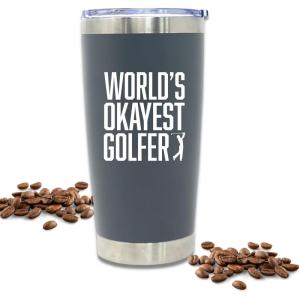 image:imageBrooke amp Jess Designs 24 oz Pewter amp White Insulated Golf Tumbler  Modern Reusable Keeps Drinks HotCold for Hours  Funny Worlds Okayest Golfer Slogan for Golfer Dad Grandpa20 Ounces