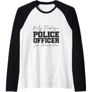 image:imageMy Dad Is A Police Officer  First Responder Gift Raglan Baseball TeeBlackWhite
