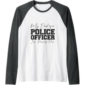 image:imageMy Dad Is A Police Officer  First Responder Gift Raglan Baseball TeeDark Heather GreyWhite