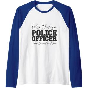 image:imageMy Dad Is A Police Officer  First Responder Gift Raglan Baseball TeeRoyal BlueWhite