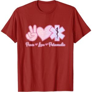 image:imagePeace Love Paramedic  First Responder Gift TShirtCranberry Red
