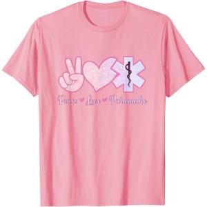 image:imagePeace Love Paramedic  First Responder Gift TShirtPink