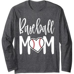 image:imageBaseball Mom Heart Gift for Sports Moms Long Sleeve TShirtDark Heather Grey