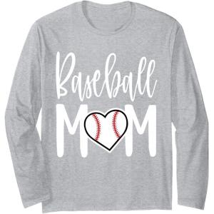 image:imageBaseball Mom Heart Gift for Sports Moms Long Sleeve TShirtHeather Grey