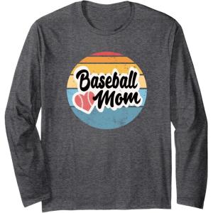 image:imageBaseball Mom Retro  Gift for Mother Long Sleeve TShirtDark Heather Grey