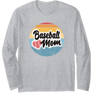 image:imageBaseball Mom Retro  Gift for Mother Long Sleeve TShirtHeather Grey