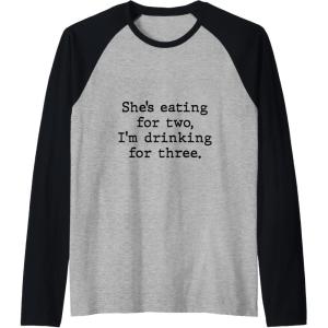 image:imageShes Eating For Two  New Dad Dad To Be Gift Raglan Baseball TeeBlackAthletic Heather