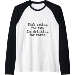 image:imageShes Eating For Two  New Dad Dad To Be Gift Raglan Baseball TeeBlackWhite