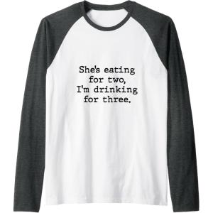 image:imageShes Eating For Two  New Dad Dad To Be Gift Raglan Baseball TeeDark Heather GreyWhite