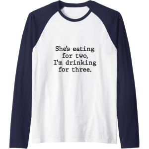 image:imageShes Eating For Two  New Dad Dad To Be Gift Raglan Baseball TeeNavy BlueWhite