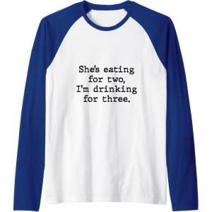 image:imageShes Eating For Two  New Dad Dad To Be Gift Raglan Baseball TeeRoyal BlueWhite