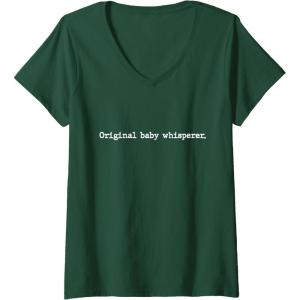image:imageWomens Original Baby Whisperer  New Dad Dad To Be Gift VNeck TShirtDark Green