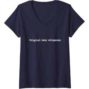 image:imageWomens Original Baby Whisperer  New Dad Dad To Be Gift VNeck TShirtNavy Blue