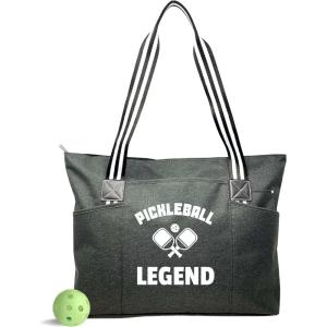 image:imageBrooke amp Jess Designs Sports Mom Large Zippered Tote Bag with Pockets for WomenPickleball Legend Tessa Black