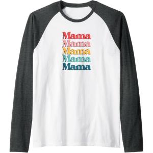 image:imageColorful Retro Mama Gift Raglan Baseball TeeDark Heather GreyWhite