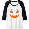 image:imageSpooky Smile  Funny Spooky Halloween Gifts Raglan Baseball TeeBlackWhite
