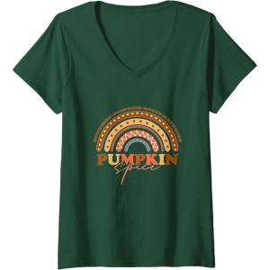 image:imagePumpkin Spice  Fall Season Gifts VNeck TShirtDark Green