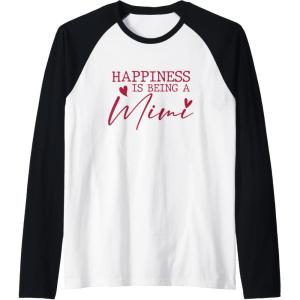 image:imageHappiness is being a Mimi  Grandmother Mimi and Gigi Gifts Raglan Baseball TeeBlackWhite