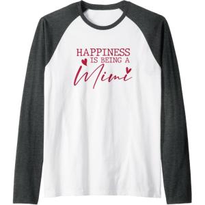 image:imageHappiness is being a Mimi  Grandmother Mimi and Gigi Gifts Raglan Baseball TeeDark Heather GreyWhite