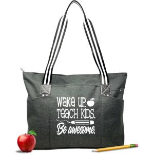 image:imageBrooke amp Jess Designs Teacher Tote Bag for Work  Teacher Handbag Gifts for Women Teacher Bag Best Teacher Appreciation GiftBlack Wake Up Teach Tessa