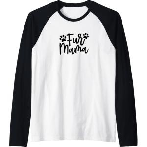 image:imageFur Mama Gift for Pet Dog and Cat Lovers Raglan Baseball TeeBlackWhite