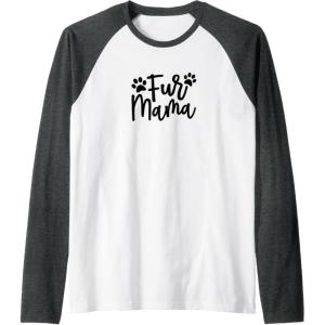 image:imageFur Mama Gift for Pet Dog and Cat Lovers Raglan Baseball TeeDark Heather GreyWhite