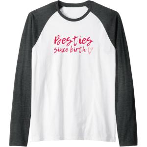 image:imageBesties Since Birth Gifts Bestfriend Gifts Sisterhood Gift Raglan Baseball TeeDark Heather GreyWhite