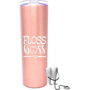 image:imageBrooke amp Jess Designs Floss Boss 24 oz Insulated Water Bottle Dental Assistant Hygienist Appreciation Gifts for Dentists WomenFloss Boss Rose Gold 20 oz